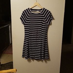Navy blue and white striped dress
